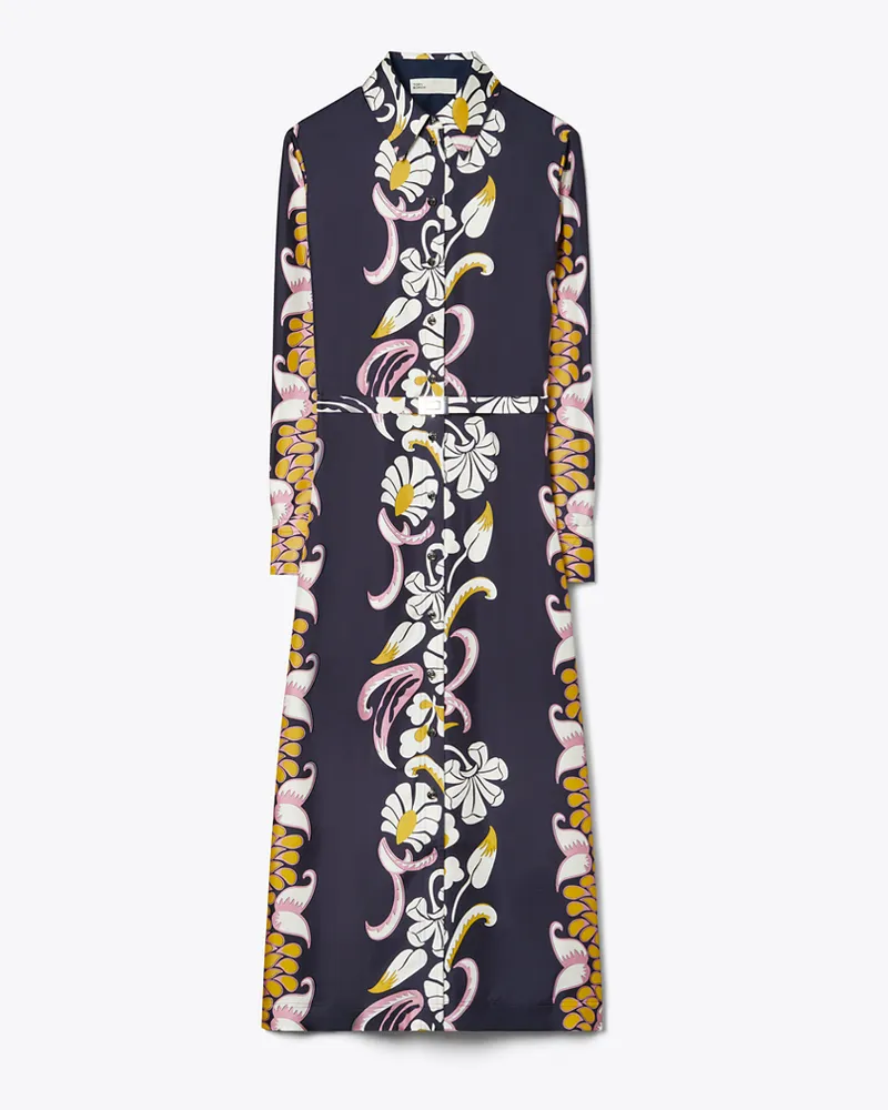 Tory Burch Damen Bedrucktes Hemdkleid aus Seidentwill Pink