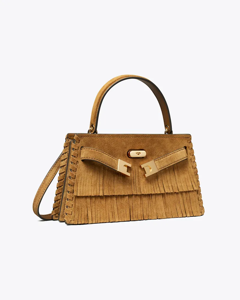 Tory Burch Damen Mini Lee Radziwill Tasche aus Wildleder mit Fransen und Tragegriff oben Wild