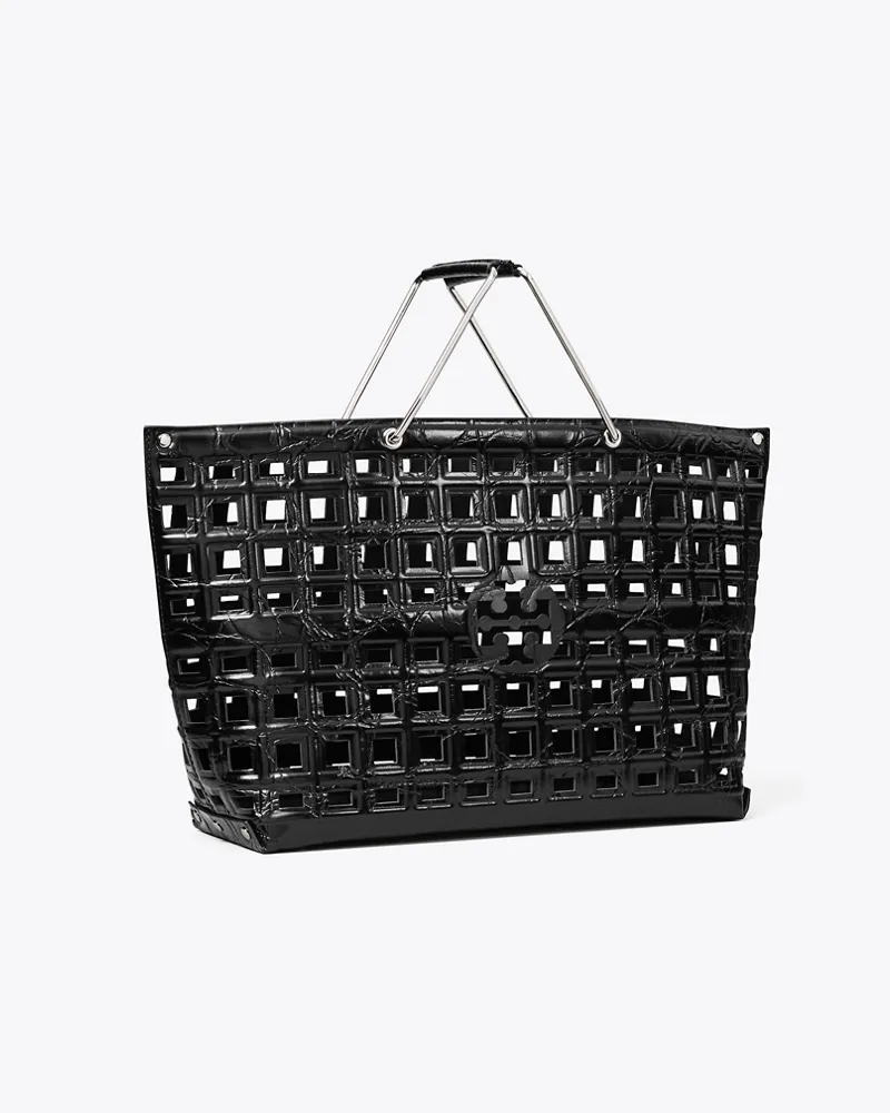 Tory Burch Damen Ella Market Tote Bag mit Krokoprägung Black