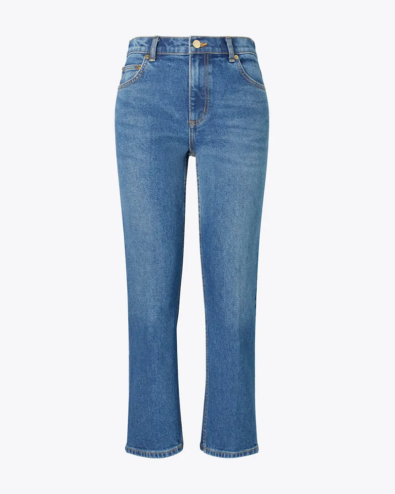 Tory Burch Damen Verkürzte, ausgestellte Jeans Dark