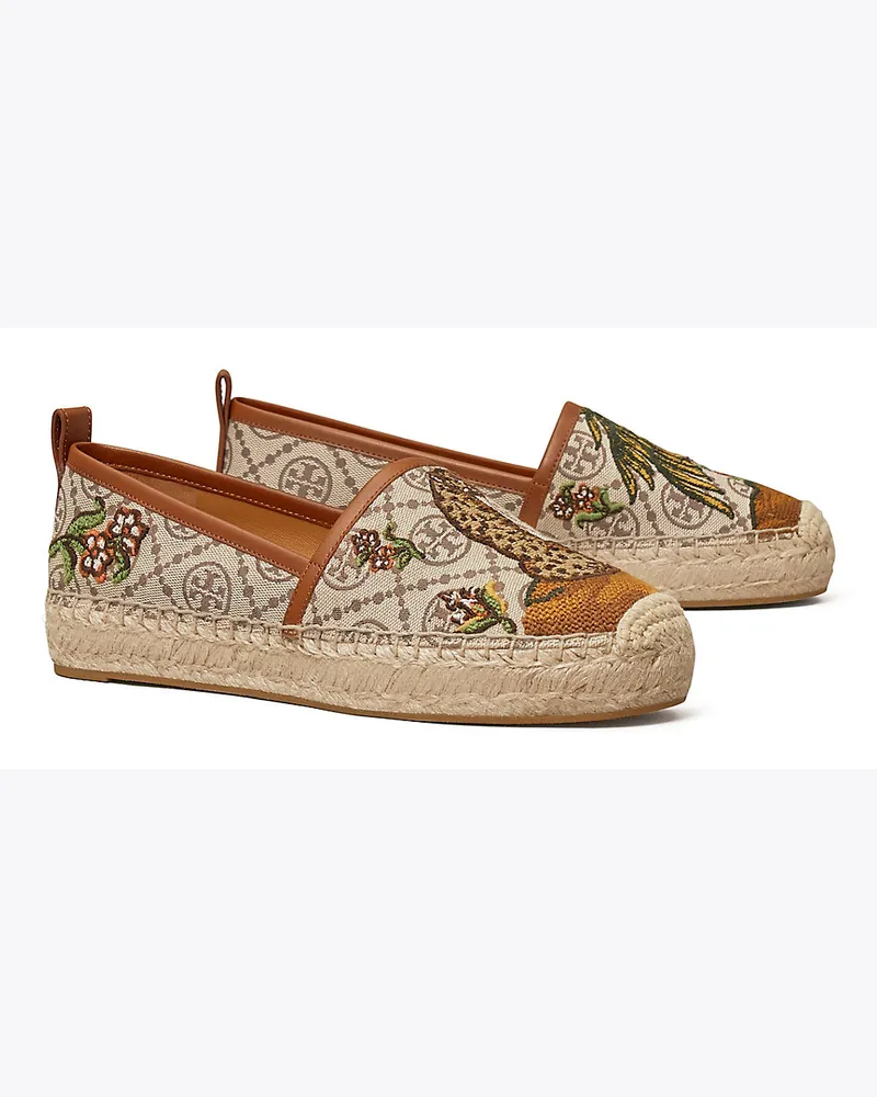 Tory Burch Bestickte Plateau-Espadrille Mit T-Monogramm Cheetah