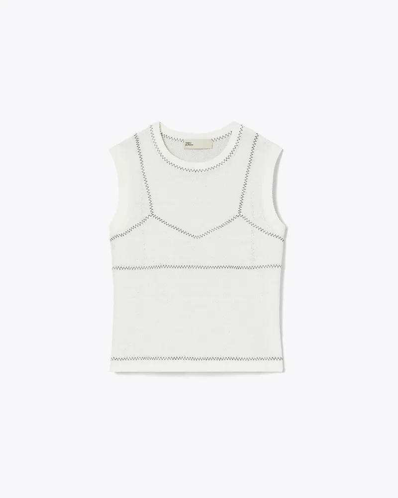 Tory Burch Damen Meshtop aus Baumwolle und Nylon White