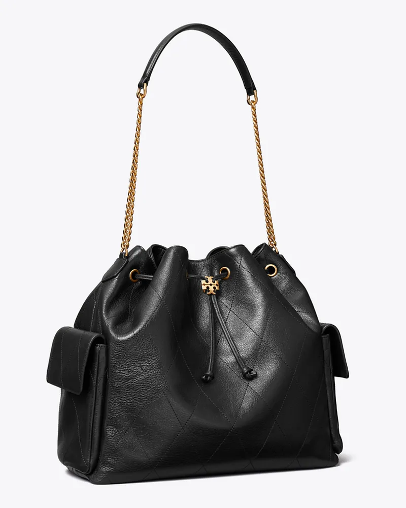 Tory Burch Damen Große gesteppte Charlie Schultertasche mit Tunnelzug Black