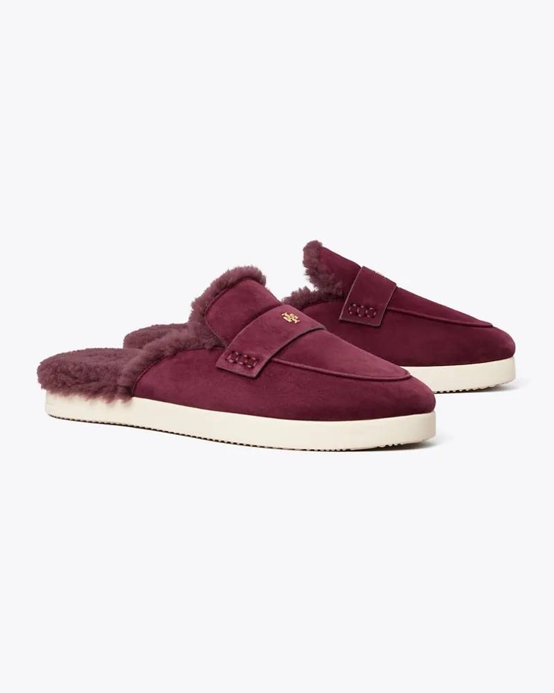Tory Burch Ballet Sport Pantolette mit Lammfell Dark