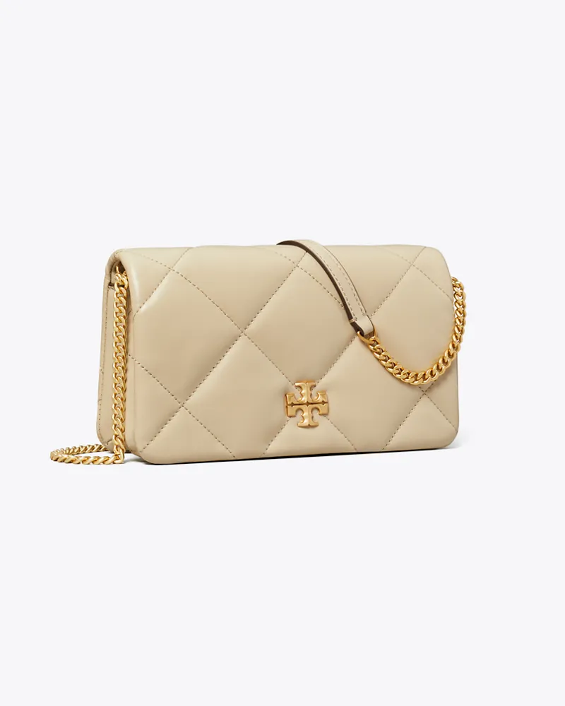 Tory Burch Damen Kira Geldbörse mit Rautensteppung und Kette Light