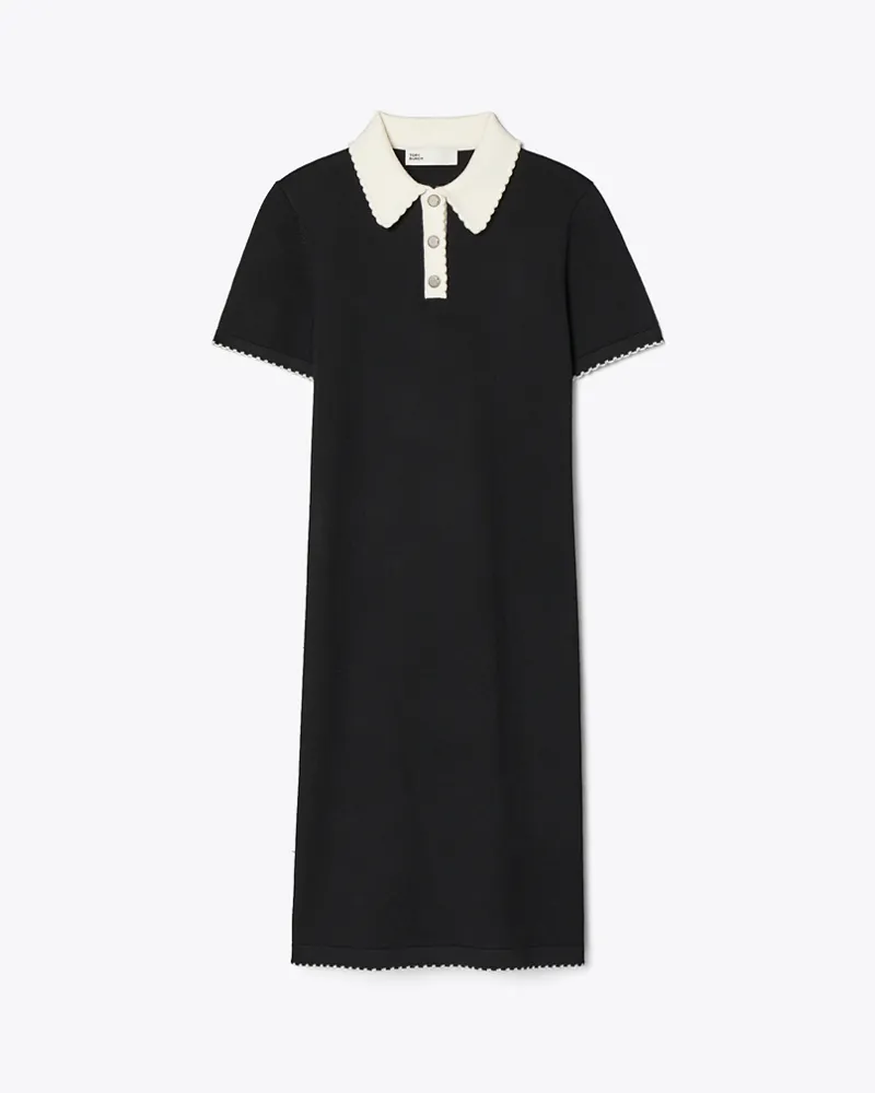 Tory Burch Polokleid aus Wolle mit Wellenkante Black