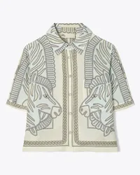 Tory Burch Printed Linen Camp Shirt Blue