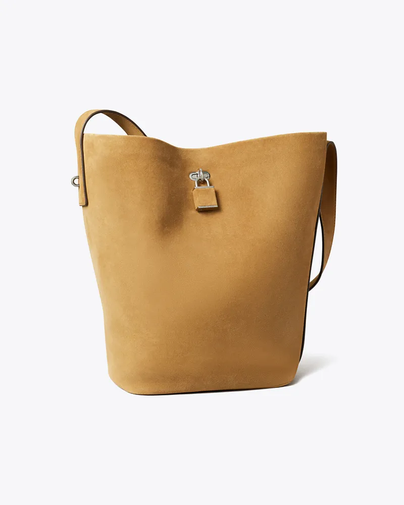 Tory Burch Damen Slim Lock Bucket Bag aus Wildleder Wild