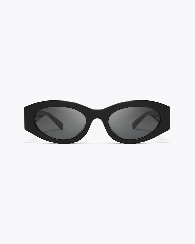 Tory Burch Damen Ovale Sonnenbrille mit Piercingdetail Black