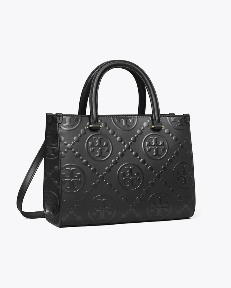 Tory Burch Damen Geprägte Tote Bag mit T-Monogramm und Tragegriff oben Black