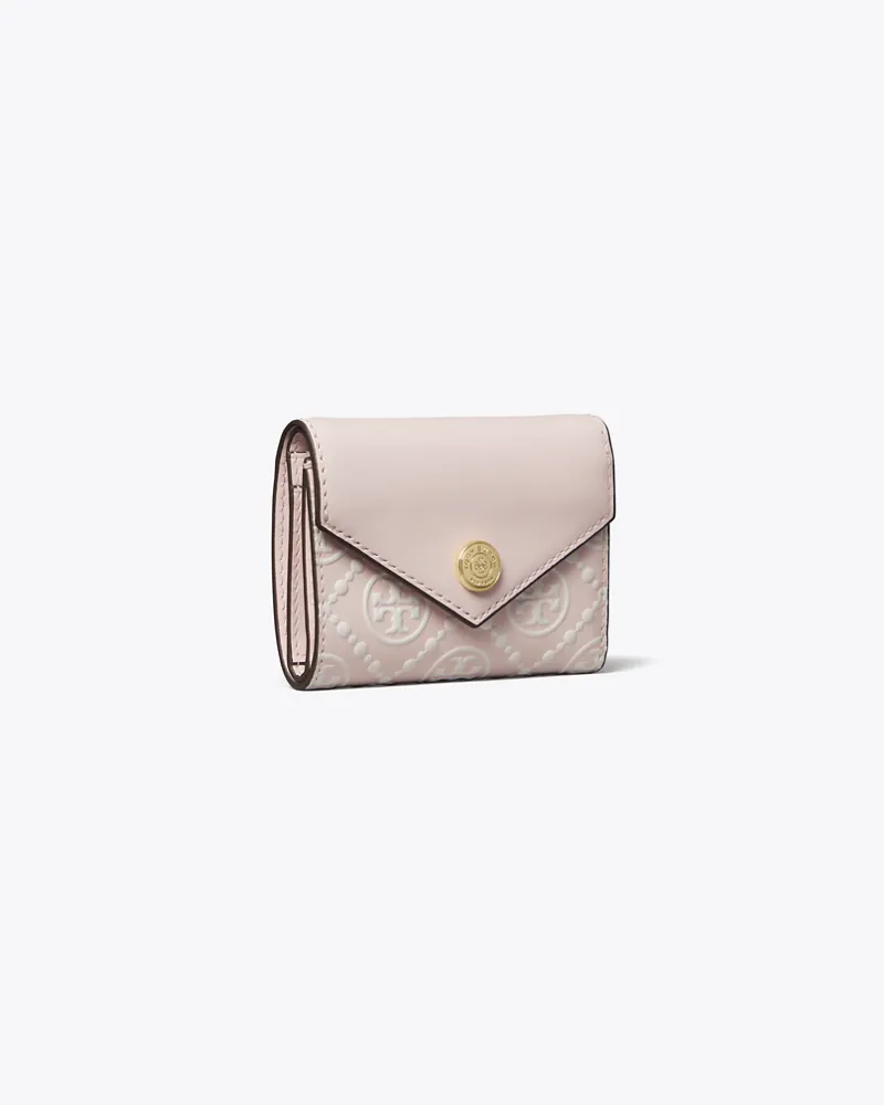 Tory Burch Damen Kontrastierend geprägte, kleine Geldbörse im Kuvert-Stil mit T-Monogramm Powder