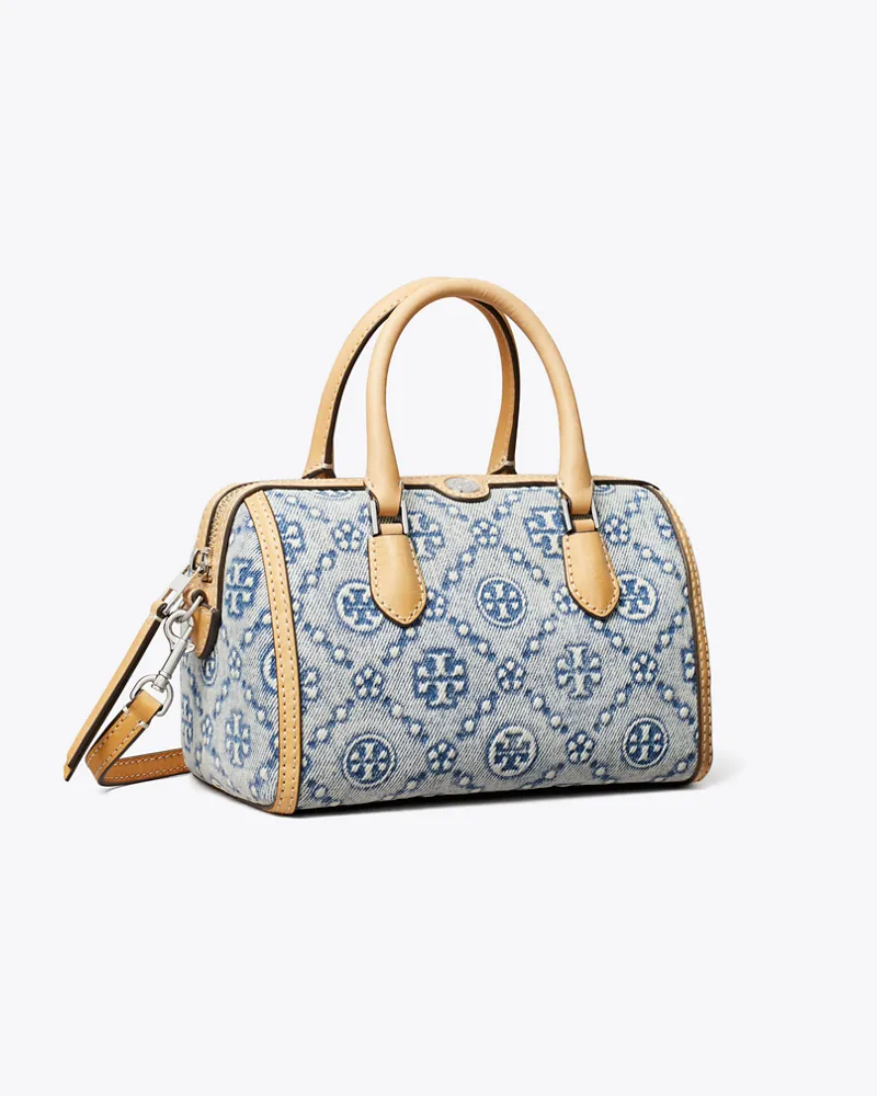 Tory Burch Petite Barrel Bag aus Denim mit T-Monogramm Powder