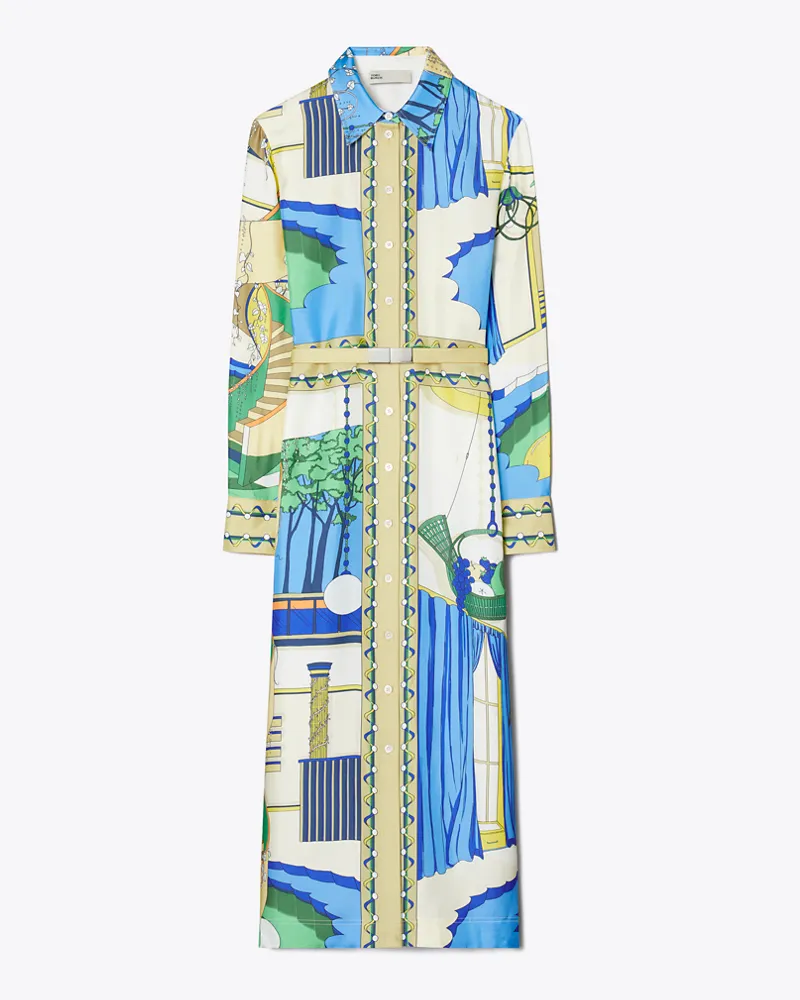 Tory Burch Damen Bedrucktes Hemdkleid aus Seide Green