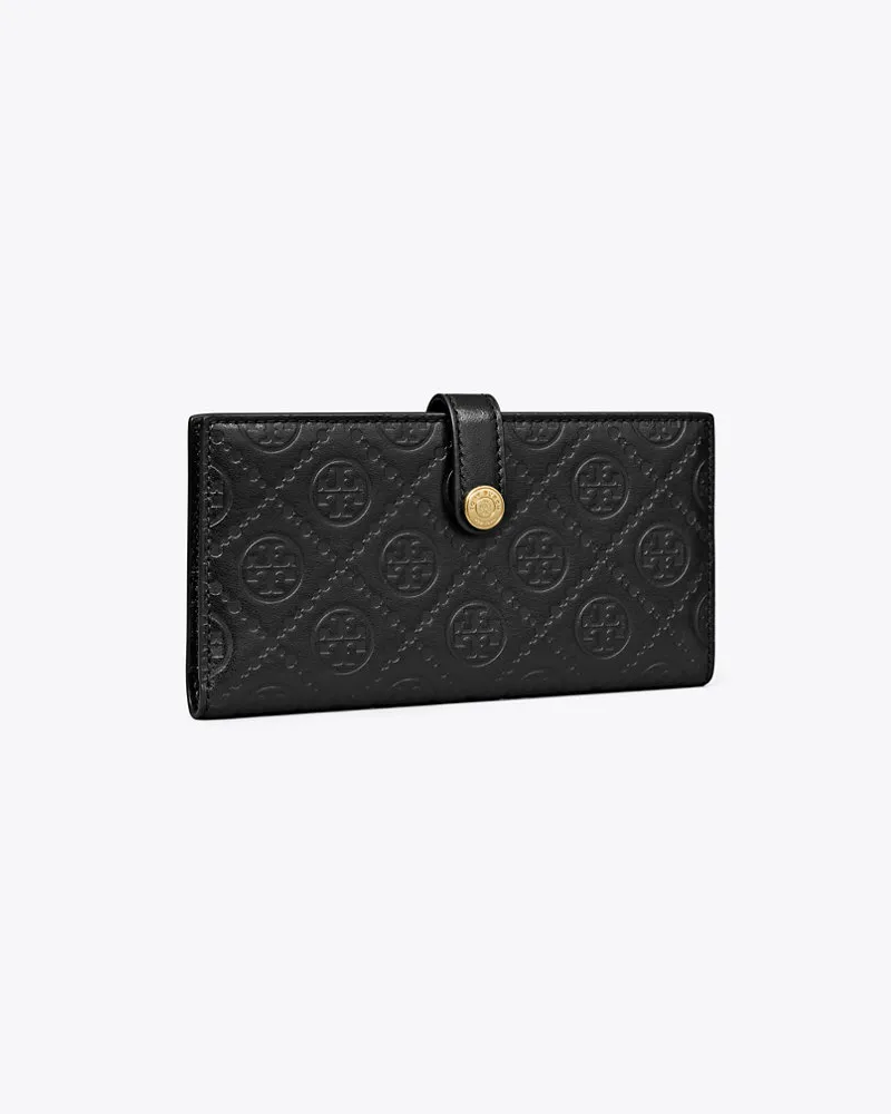 Tory Burch T Monogram Leather Zip Slim Wallet Black