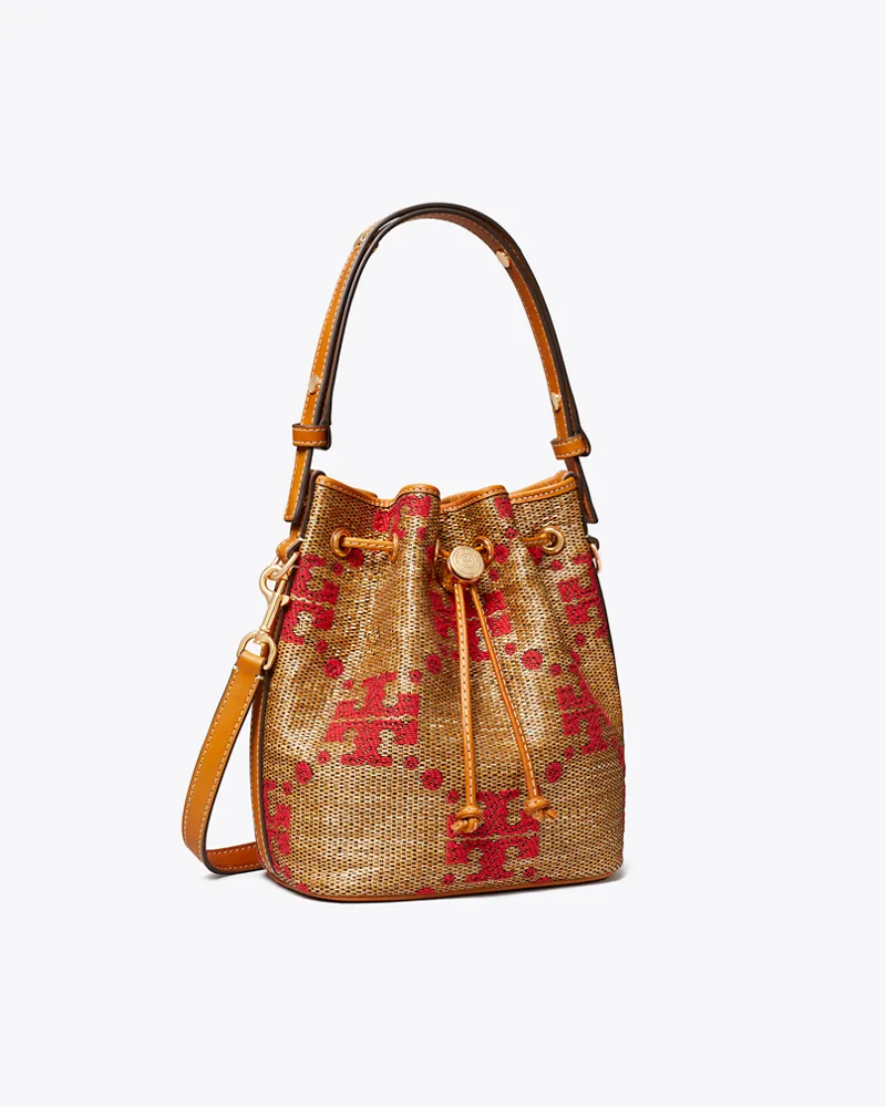Tory Burch Damen T Monogram Woven Bucket Bag Natural