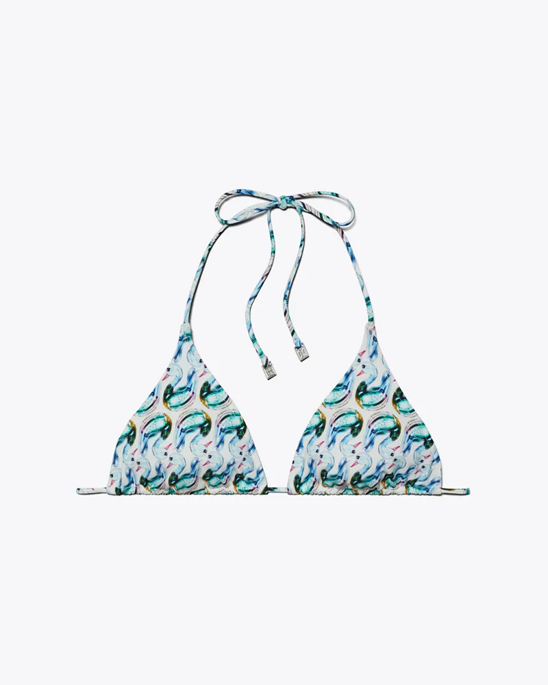Tory Burch Damen Bedrucktes String-Bikinioberteil Blue