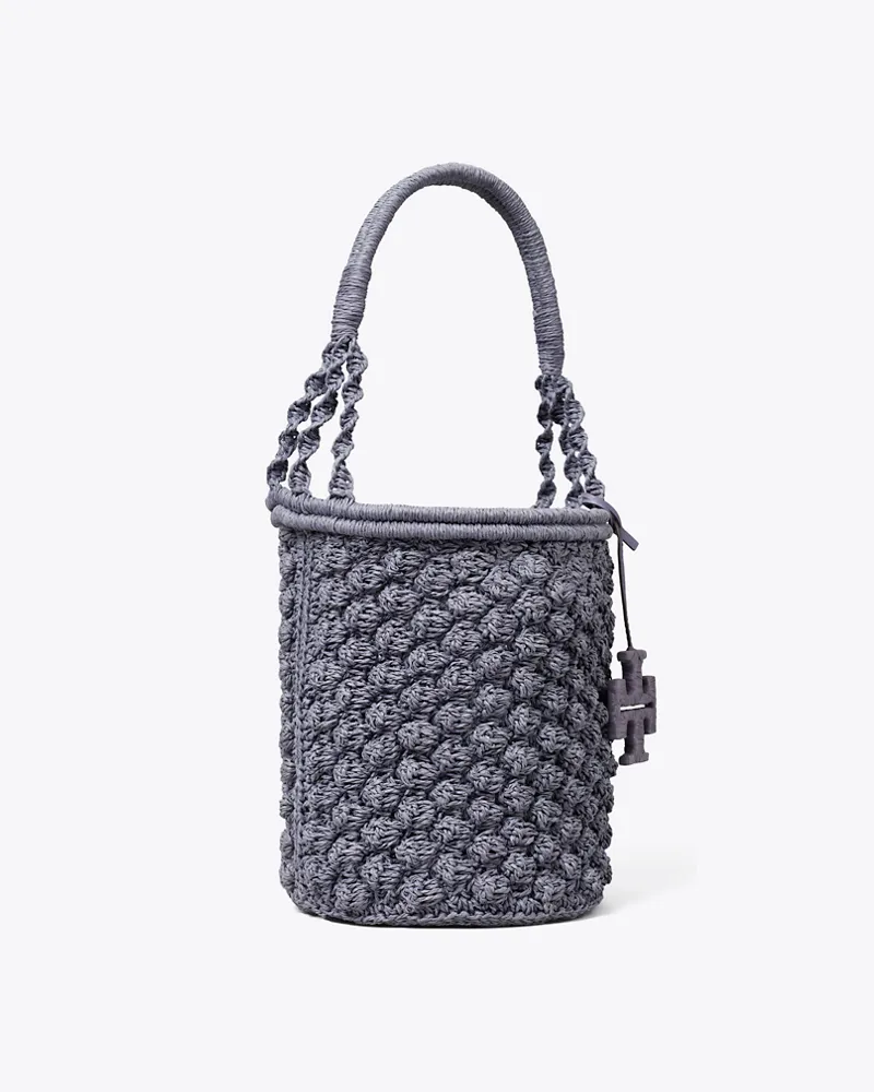 Tory Burch Damen Ella Hand-Crocheted Popcorn Bucket Bag Gray