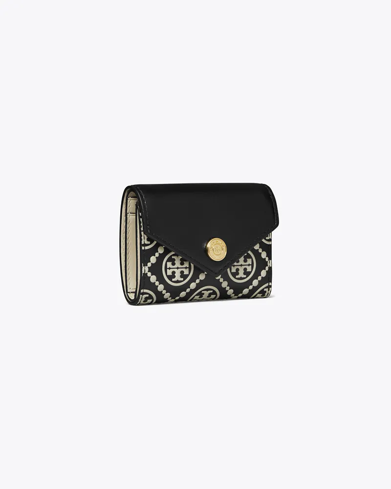 Tory Burch Damen Kontrastierend geprägte, kleine Geldbörse im Kuvert-Stil mit T-Monogramm Black