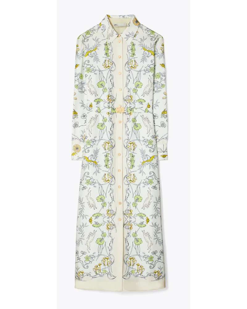 Tory Burch Printed Silk Twill Shirtdress Neutral