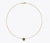 Damen Icon Halskette mit Emailleanhänger in Gold/Schwarz