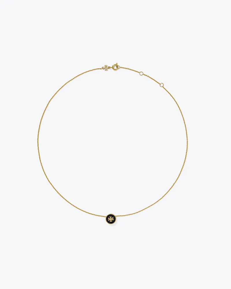 Tory Burch Damen Kira Halskette mit Emailleanhänger in Gold/Schwarz Tory