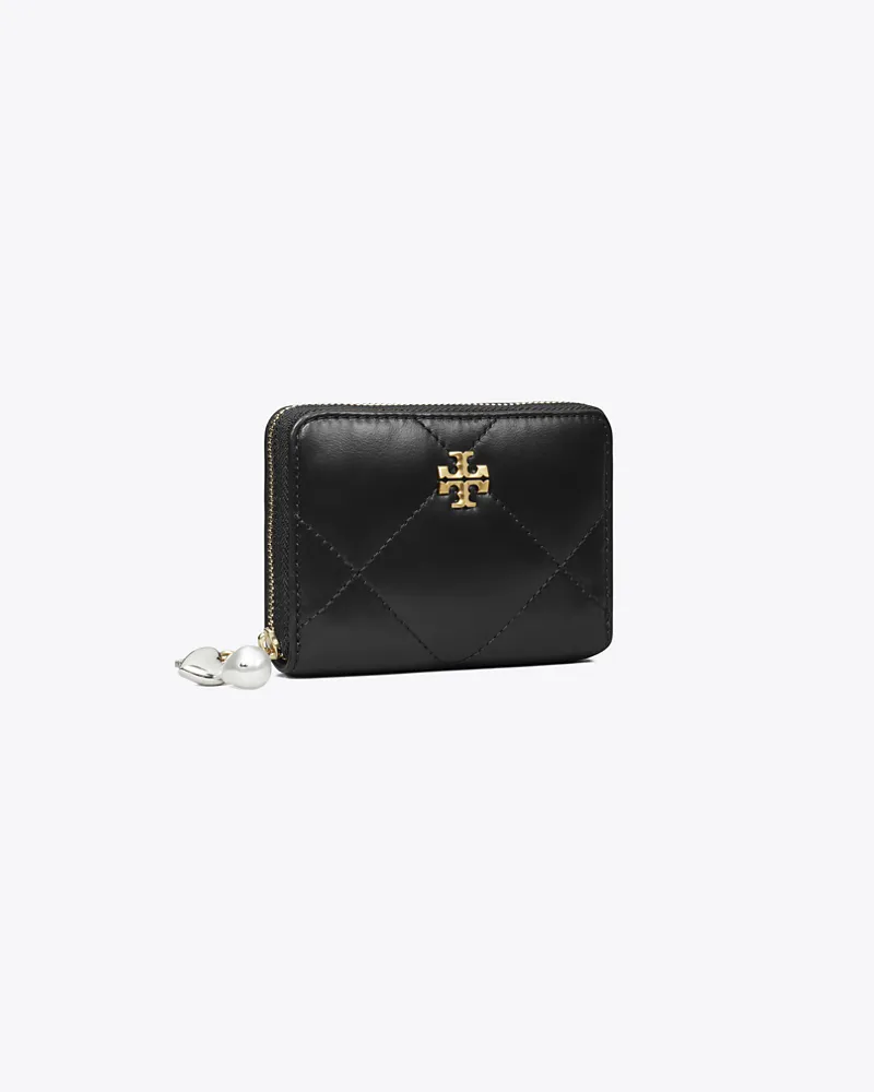 Tory Burch Damen Kleine Kira Geldbörse mit Rautensteppung, Anhängern und Reißverschluss Black