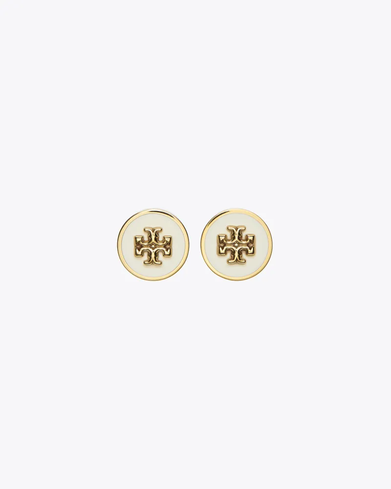 Tory Burch Damen Runder Kira Ohrstecker mit Emaille in Gold/Weiß Tory