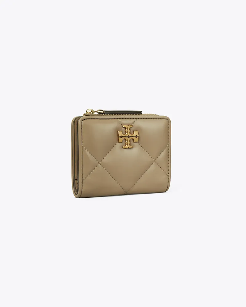 Tory Burch Damen Aufklappbare Kira Geldbörse mit Chevronmuster und Rautensteppung Taupe
