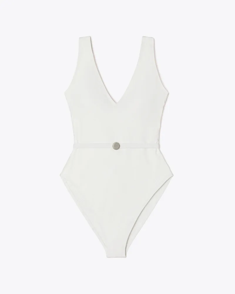 Tory Burch Damen Belted Swimsuit White