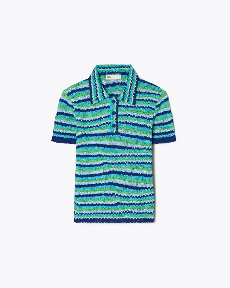 Tory Burch Damen Striped Cotton Polo Ocean