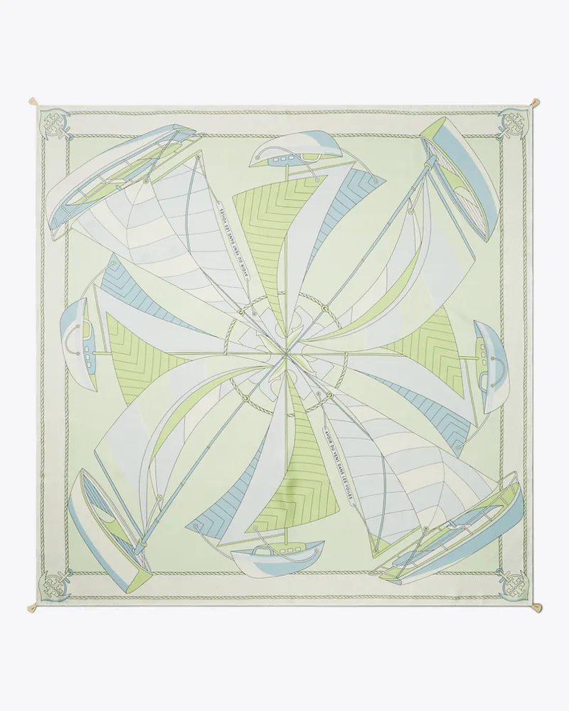 Tory Burch Damen Quadratisches Sailboat Spiral Seidentuch Mint