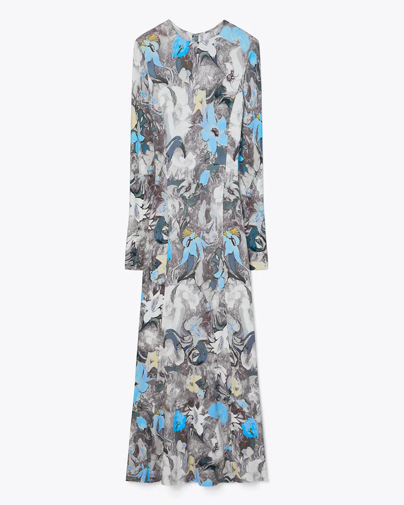 Tory Burch Damen Bedrucktes Kleid aus Viskosejersey Blue