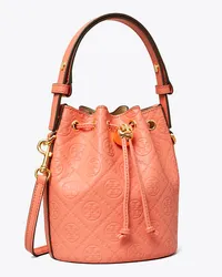 Tory Burch T Monogram Leather Mini Bucket Bag Coral