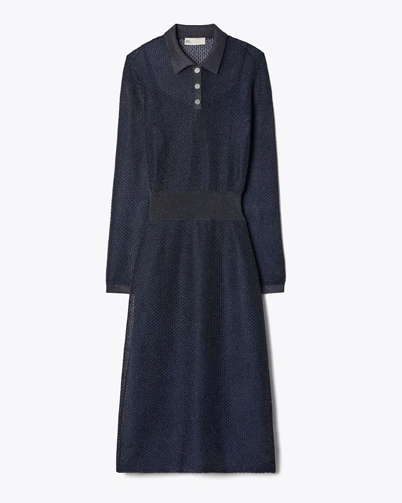 Tory Burch Damen Polokleid in Metallic-Optik Black