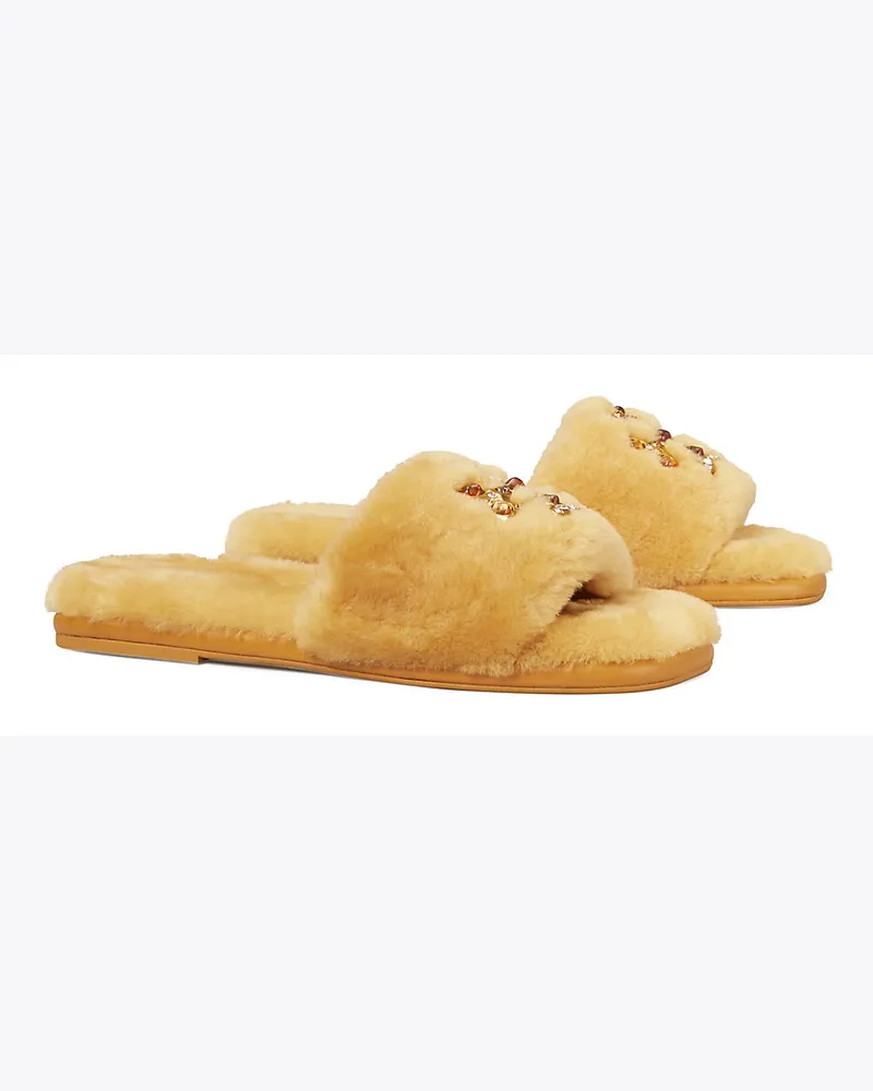 Tory Burch Jeweled Shearling Slide Honey