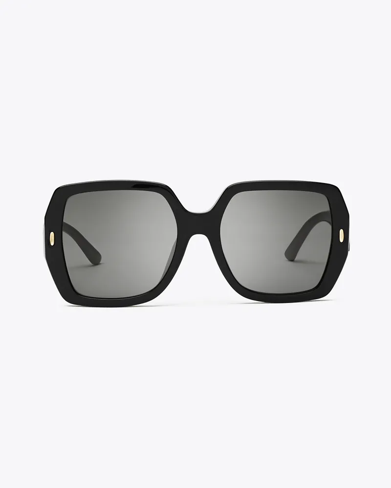 Tory Burch Damen Eckige Miller Oversize-Sonnenbrille in Schwarz/Grau Black