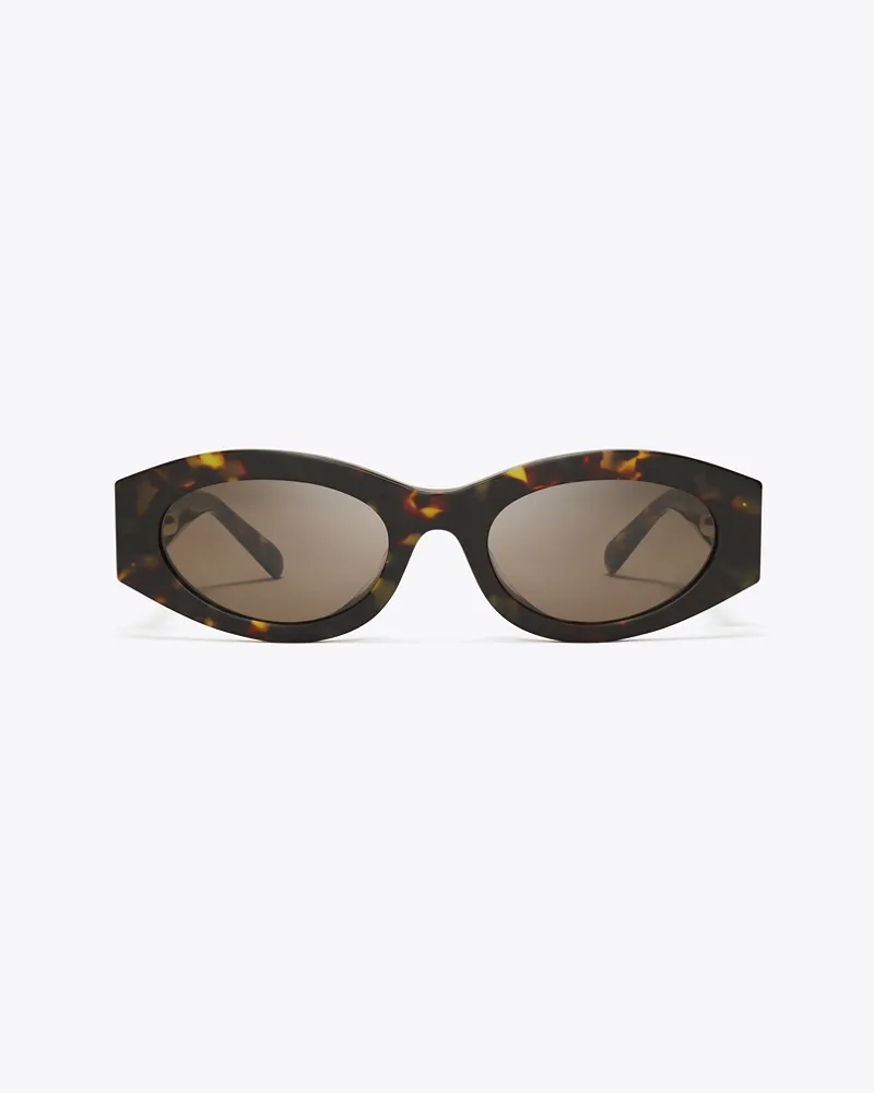 Tory Burch Damen Ovale Sonnenbrille mit Piercingdetail Dark