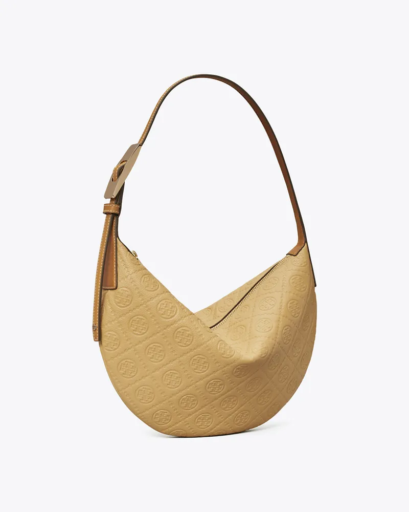 Tory Burch Damen Strukturierte, kleine Balloon Bag mit T-Monogramm Biscotti