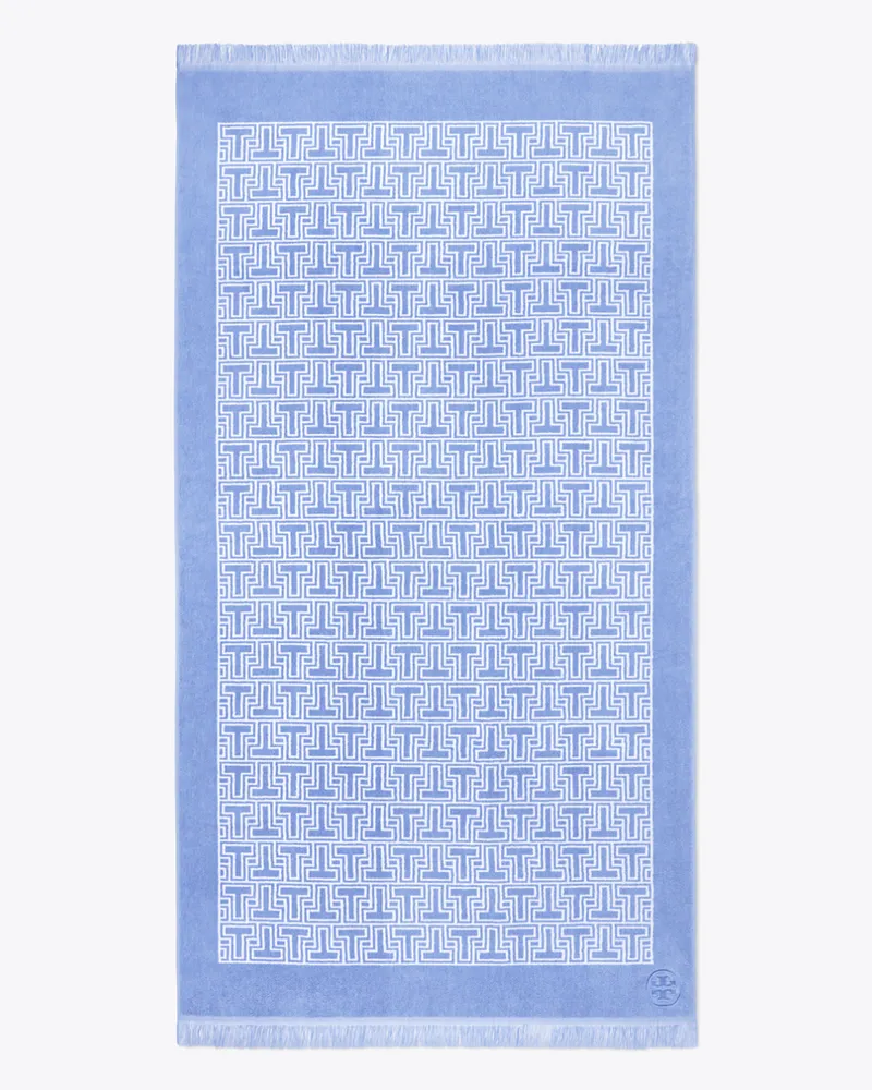 Tory Burch Damen Strandhandtuch mit T-Kachelmuster in Blau Blue