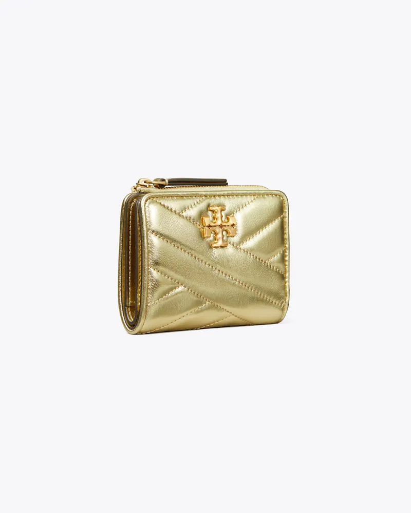 Tory Burch Damen Aufklappbare Kira Geldbörse in Metallic mit Chevronmuster Gold