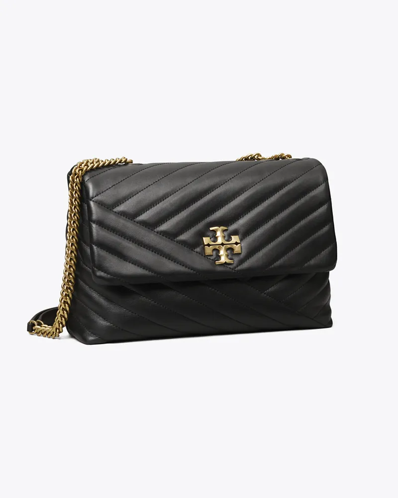 Tory Burch Damen Wandelbare Kira Schultertasche mit Chevron-Steppung in Schwarz/Gold Black