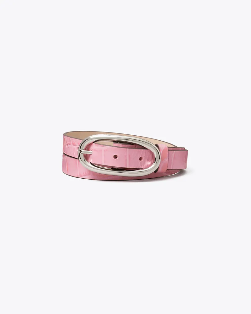 Tory Burch Gürtel mit großer Schnalle, Lochung und Krokoprägung Rose