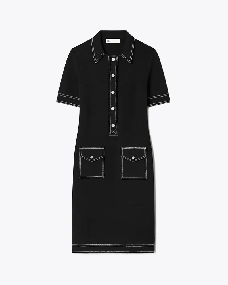 Tory Burch Damen Topstitch Wool Camp Dress Black