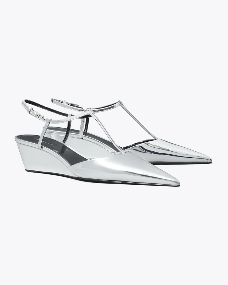 Tory Burch Damen Gigi Wedge mit T-Riemen Platinum