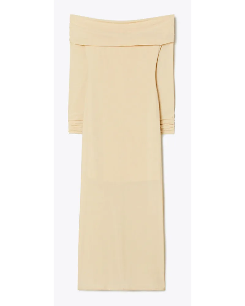 Tory Burch Off-Shoulder Mesh Dress Champagne