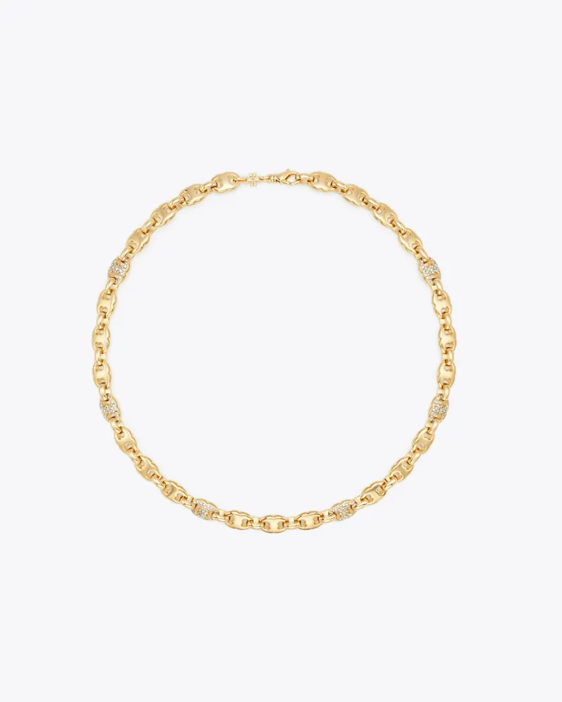 Tory Burch Damen Gemini Link Pavé Necklace Light