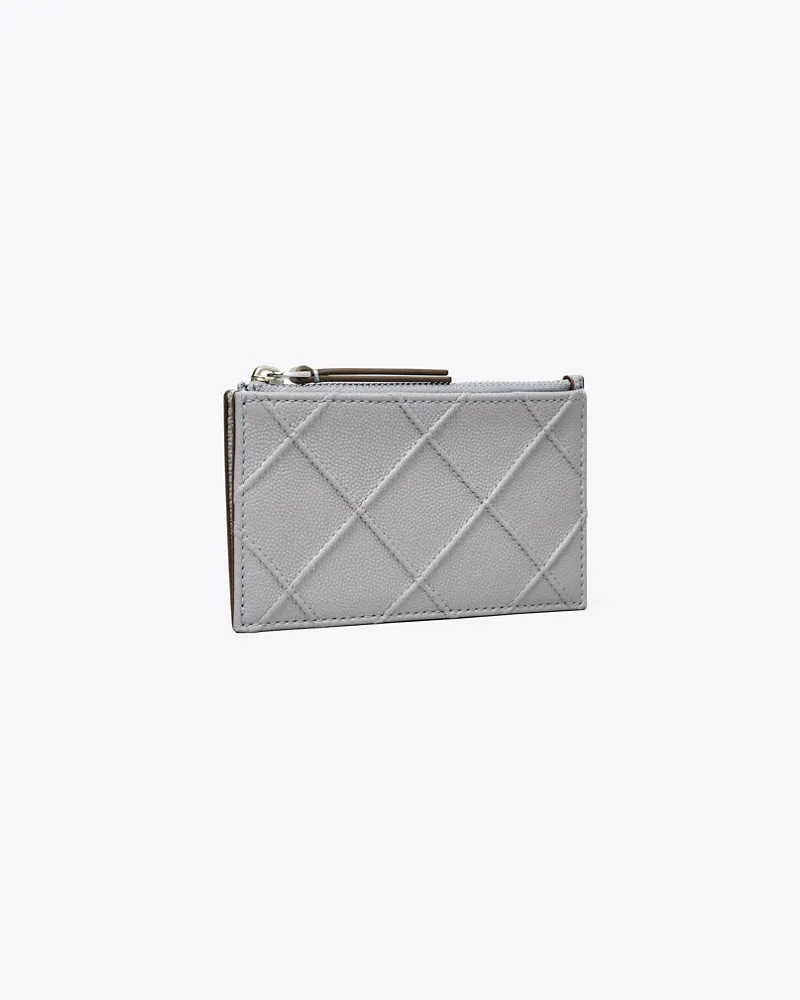 Tory Burch Fleming Soft Polished-Grain Zip Card Case Slate