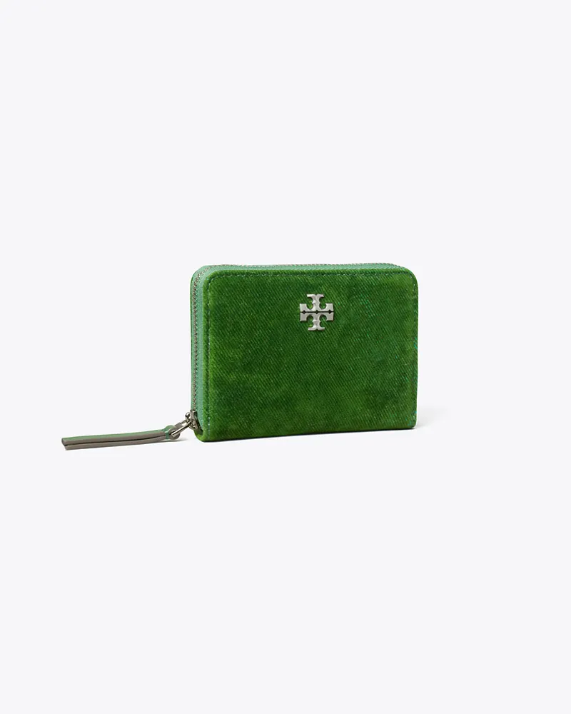 Tory Burch Damen Small Kira Flocked Zip-Around Wallet Emerald