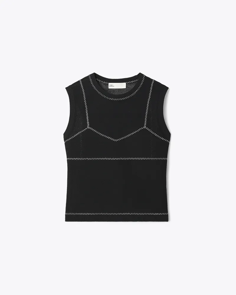 Tory Burch Damen Meshtop aus Baumwolle und Nylon Black