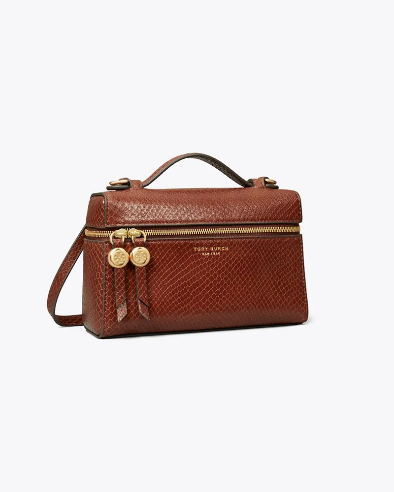 Tory Burch Romy Snake-Embossed Slim Top Handle Sweet
